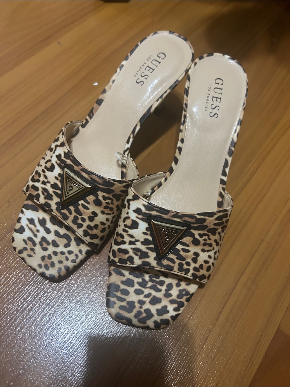 GUESS Leopard-Print Slide Mules - Brown/Black/Cream - Picture 5 of 6